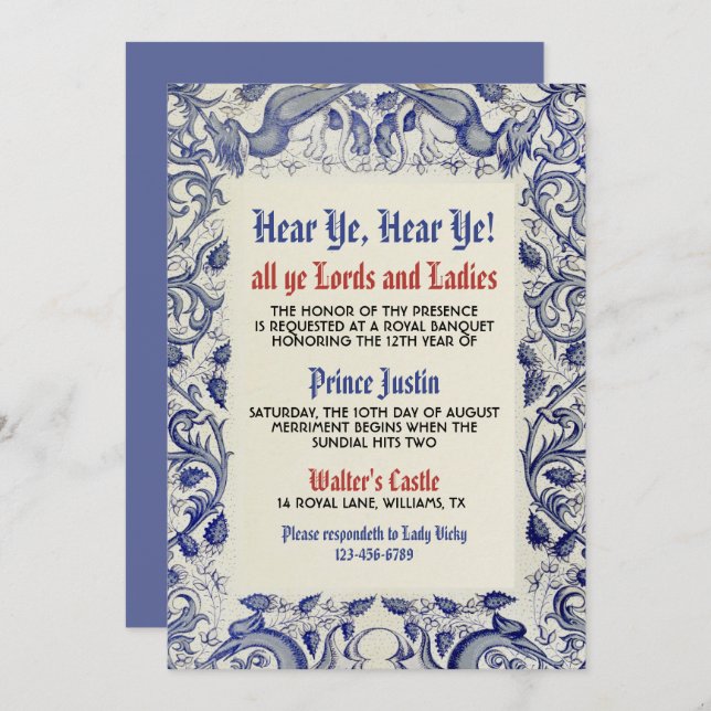 Mediaeval Renaissance Birthday Invitation (Front/Back)
