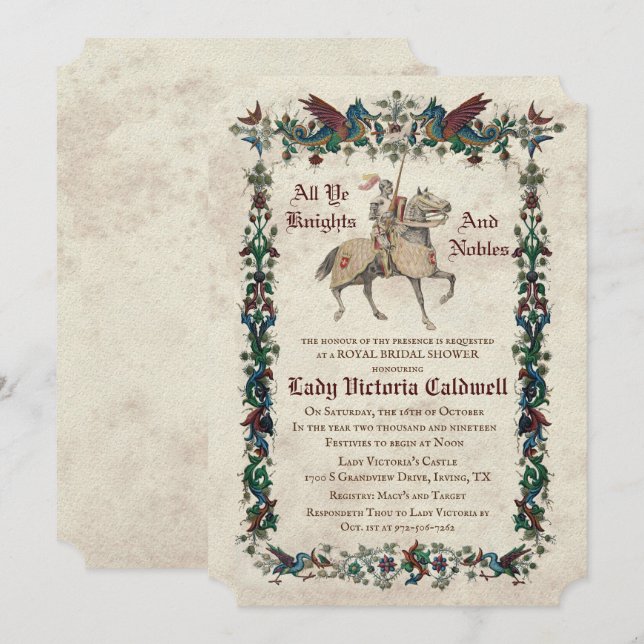 Mediaeval Renaissance Bridal Shower Invitation (Front/Back)