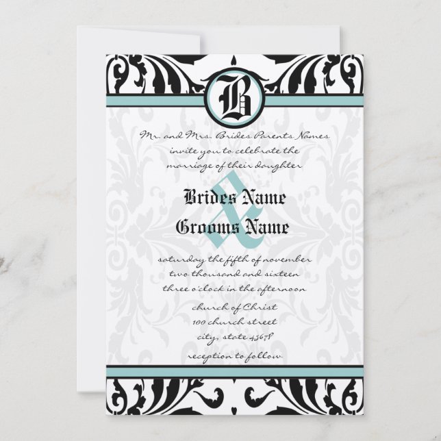 Mediaeval Renaissance Damask Wedding Invitation (Front)