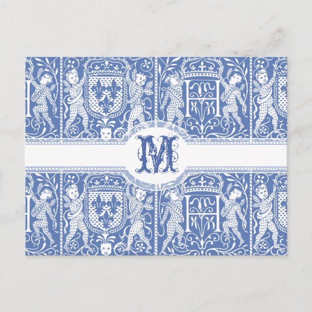 Mediaeval Renaissance Elegant Blue and White Postcard (Front)