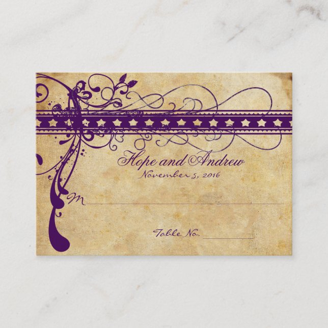 Mediaeval Renaissance Gold  Purple  Rustic Place Card (Front)