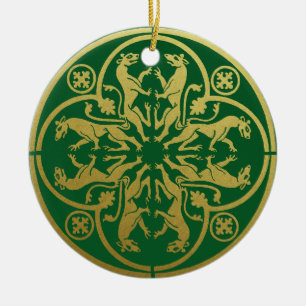 Mediaeval Renaissance Herald Lion Leopard Metallic Ceramic Ornament