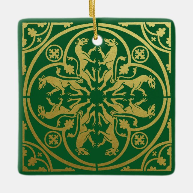 Mediaeval Renaissance Herald Lion Leopard Metallic Ceramic Ornament (Front)