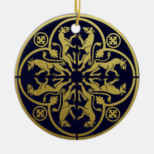 Mediaeval Renaissance Herald Lion Leopard Metallic Ceramic Ornament