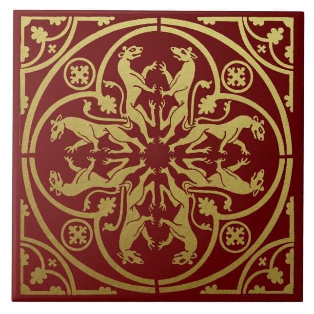 Mediaeval Renaissance Herald Lion Leopard Metallic Ceramic Tile (Front)