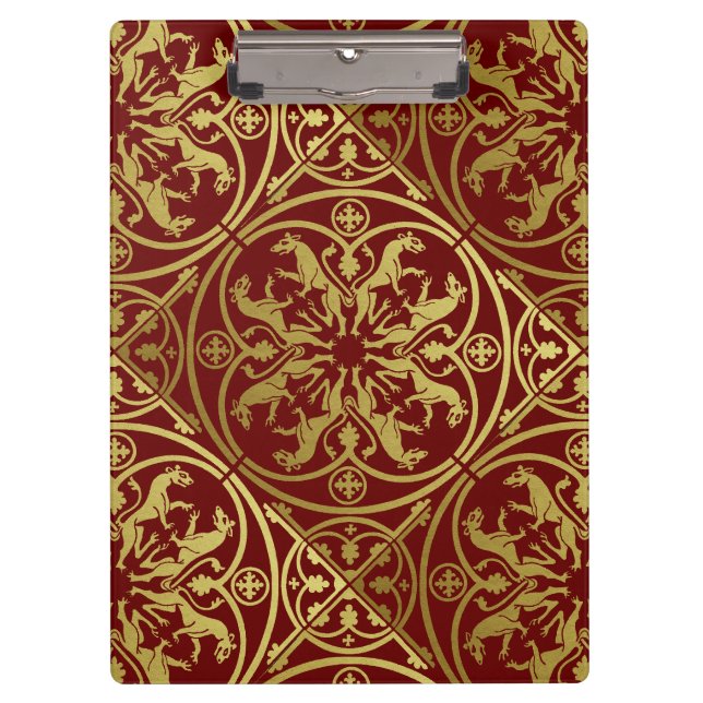 Mediaeval Renaissance Herald Lion Leopard Metallic Clipboard (Front)