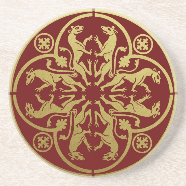 Mediaeval Renaissance Herald Lion Leopard Metallic Coaster (Front)