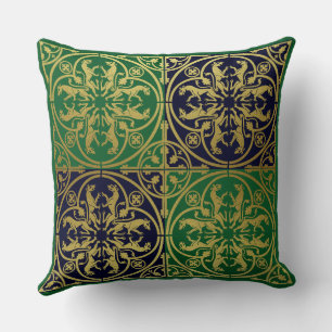 Mediaeval Renaissance Herald Lion Leopard Metallic Cushion