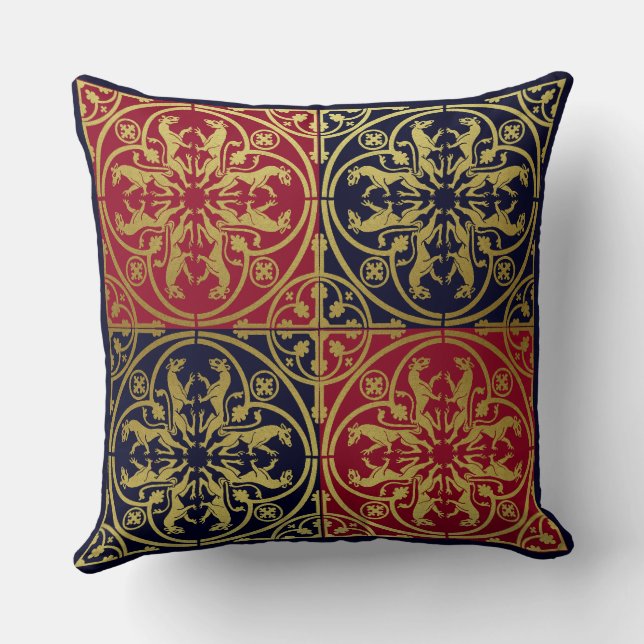 Mediaeval Renaissance Herald Lion Leopard Metallic Cushion (Back)