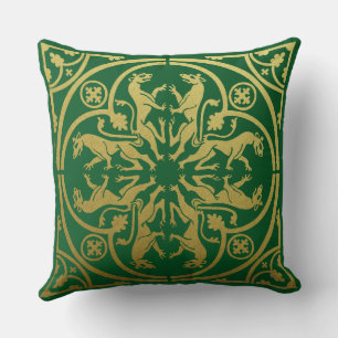 Mediaeval Renaissance Herald Lion Leopard Metallic Cushion