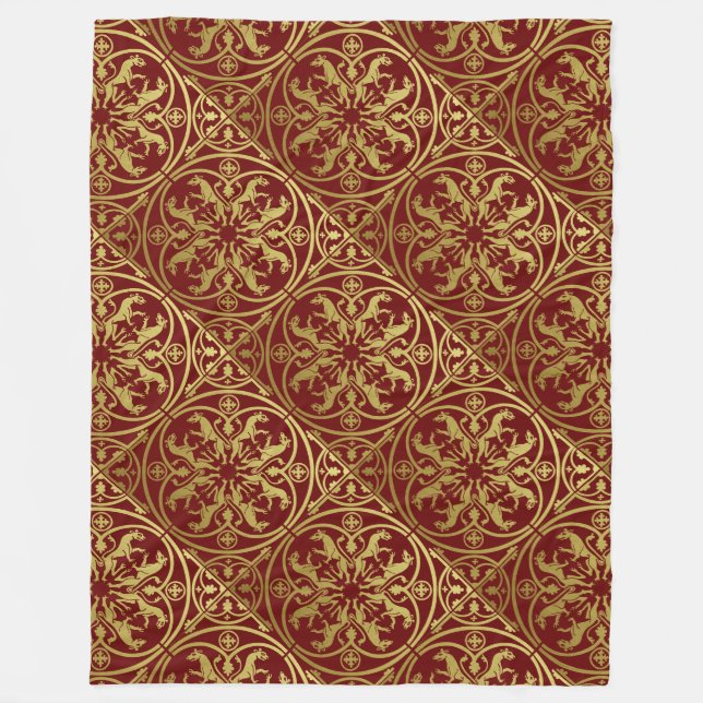 Mediaeval Renaissance Herald Lion Leopard Metallic Fleece Blanket (Front)