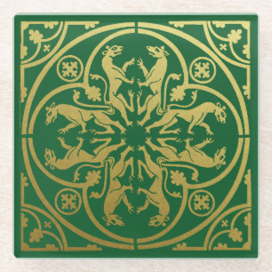 Mediaeval Renaissance Herald Lion Leopard Metallic Glass Coaster