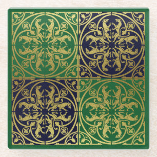 Mediaeval Renaissance Herald Lion Leopard Metallic Glass Coaster