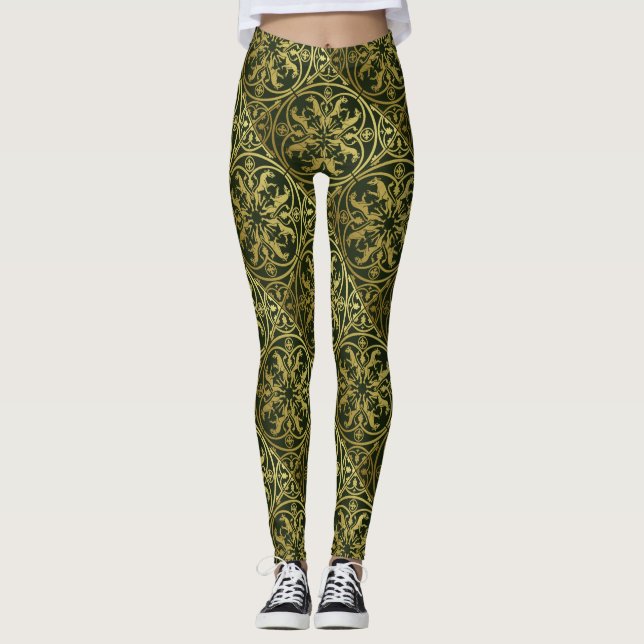 Mediaeval Renaissance Herald Lion Leopard Metallic Leggings (Front)