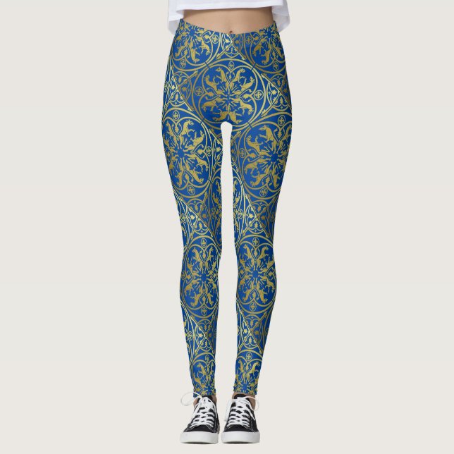 Mediaeval Renaissance Herald Lion Leopard Metallic Leggings (Front)