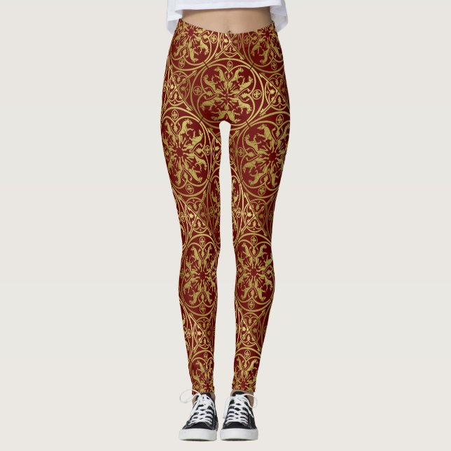 Mediaeval Renaissance Herald Lion Leopard Metallic Leggings (Front)