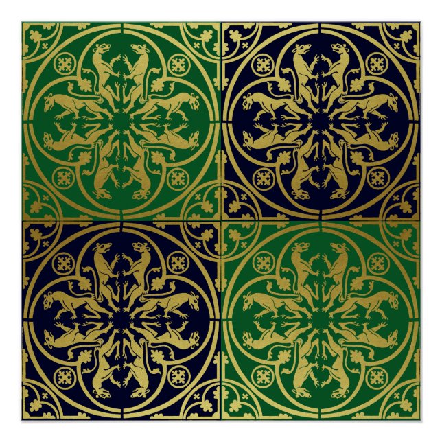 Mediaeval Renaissance Herald Lion Leopard Metallic Poster (Front)