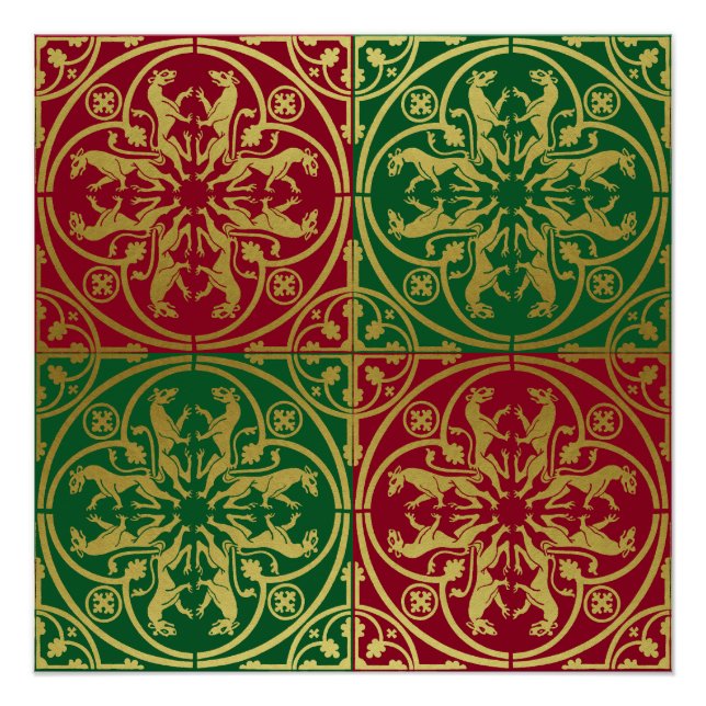 Mediaeval Renaissance Herald Lion Leopard Metallic Poster (Front)