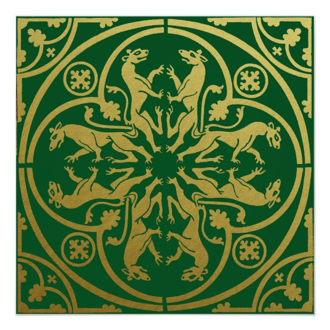 Mediaeval Renaissance Herald Lion Leopard Metallic Poster (Front)
