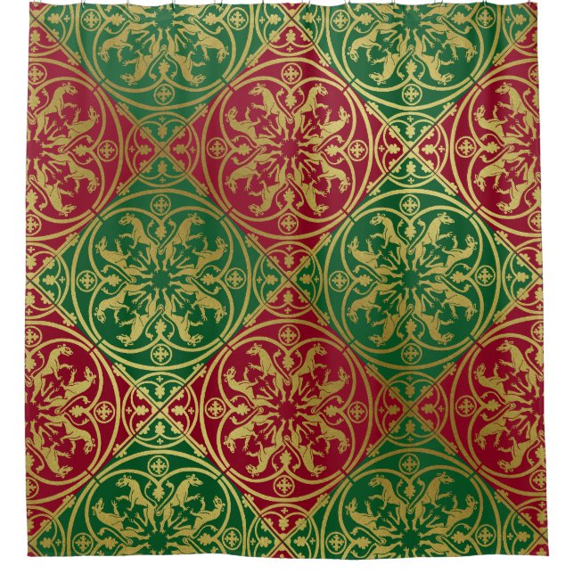 Mediaeval Renaissance Herald Lion Leopard Metallic Shower Curtain (Front)