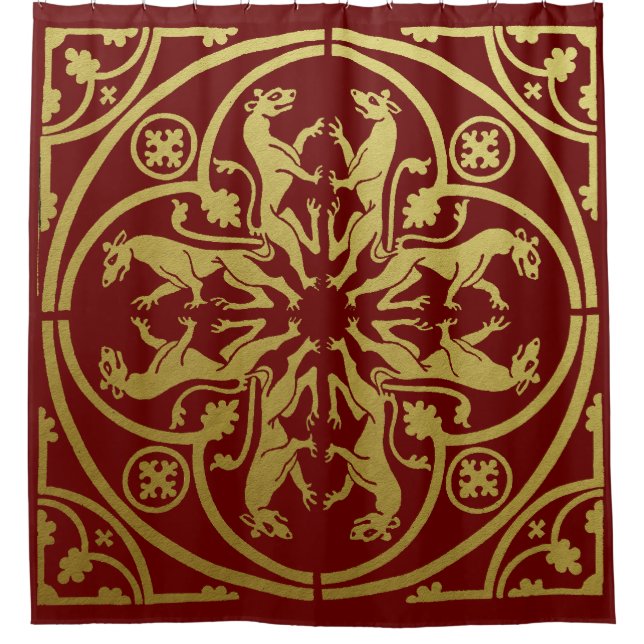 Mediaeval Renaissance Herald Lion Leopard Metallic Shower Curtain (Front)