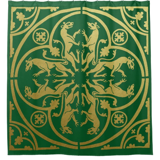 Mediaeval Renaissance Herald Lion Leopard Metallic Shower Curtain (Front)