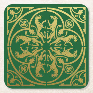 Mediaeval Renaissance Herald Lion Leopard Metallic Square Paper Coaster