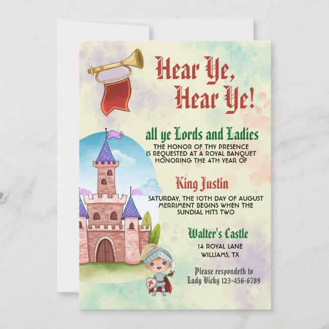 Mediaeval Renaissance King Birthday Invitation (Front)