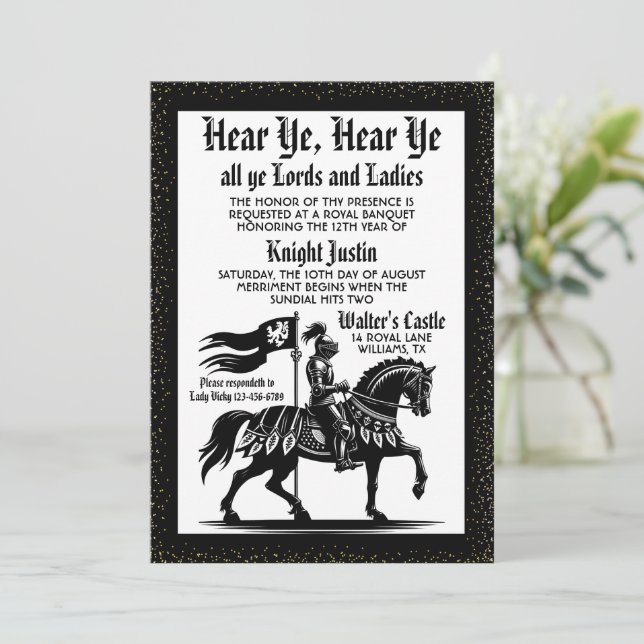 Mediaeval Renaissance Knight Birthday Invitation (Standing Front)