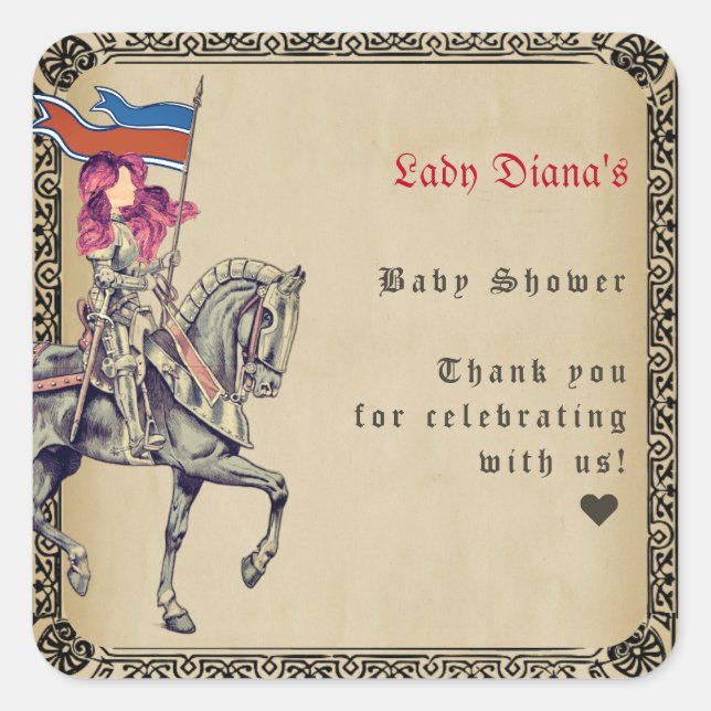 Mediaeval Renaissance Knight Renfaire Baby Shower Square Sticker (Front)