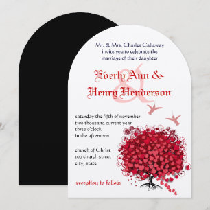 Mediaeval Renaissance Lovebird Red Heart Leaf Tree Invitation