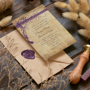 Mediaeval Renaissance Purple Faux Parchment Invitation