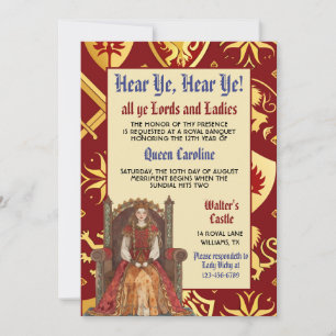 Mediaeval Renaissance Queen Birthday Invitation