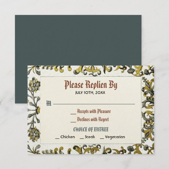 Mediaeval Renaissance Royal Wedding Rsvp Card (Front/Back)