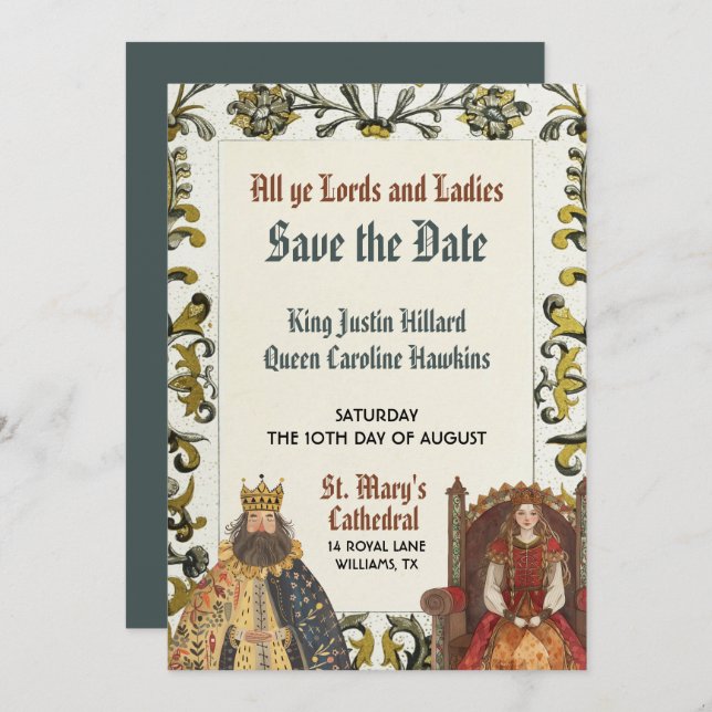 Mediaeval Renaissance Royal Wedding Save the Date Invitation (Front/Back)