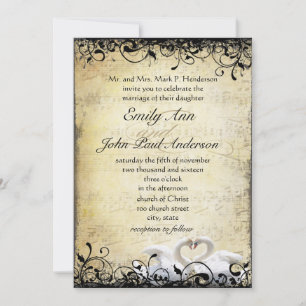 Mediaeval Renaissance Swan Lovebird Wedding Invitation