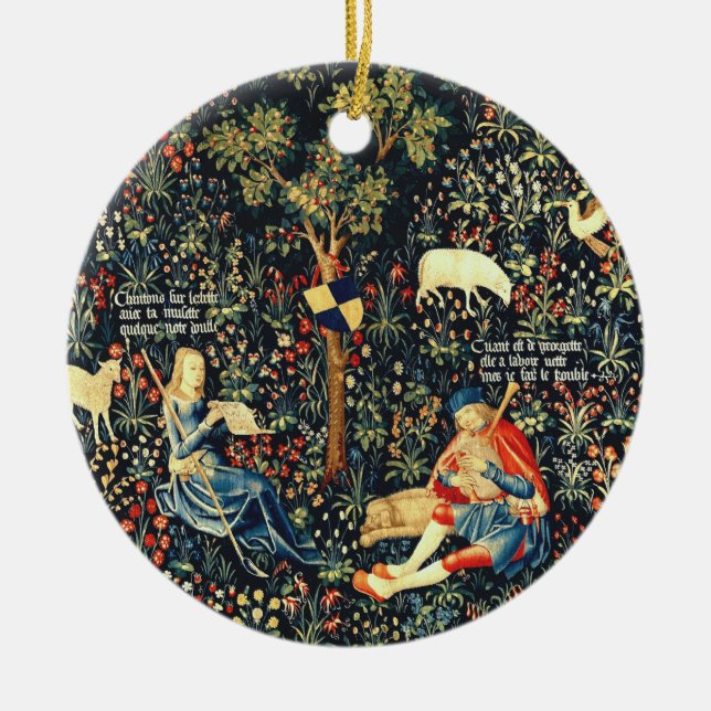 Mediaeval Renaissance Tapestry  Shepherds and Shee Ceramic Ornament (Front)