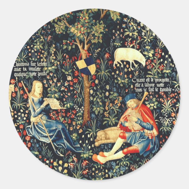 Mediaeval Renaissance Tapestry  Shepherds and Shee Classic Round Sticker (Front)