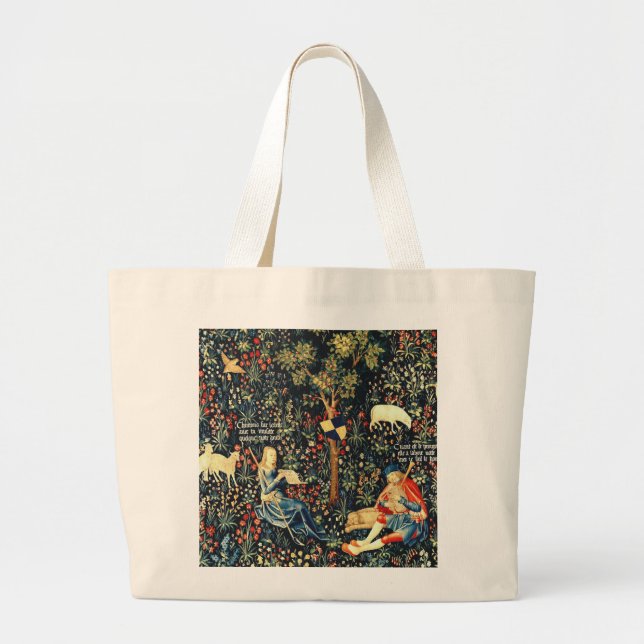 Mediaeval Renaissance Tapestry  Shepherds and Shee Large Tote Bag (Front)