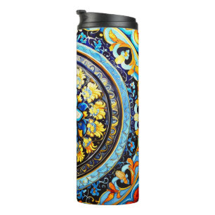 Mediaeval Roman Italian Spanish Majolica Floral Thermal Tumbler