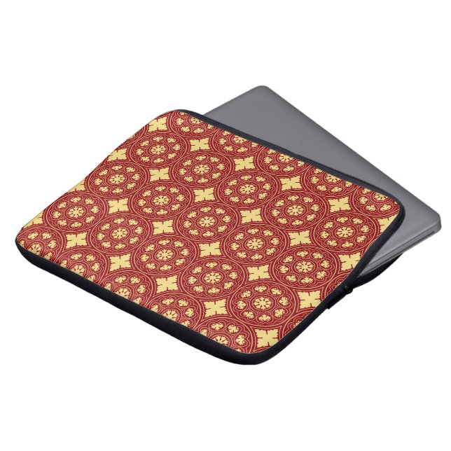 Mediaeval Romanesque Red Yellow Flower Pattern Laptop Sleeve (Front Top)
