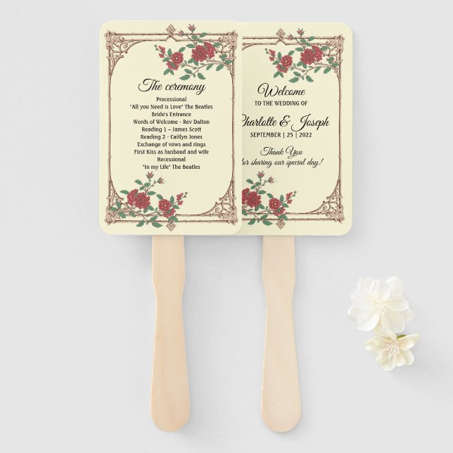Mediaeval Romantic Wedding Program Hand Fan (Front and Back)