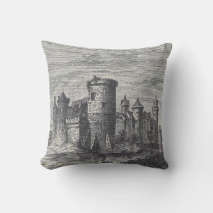 Mediaeval Rouen Castle Antique Black & Cream Cushion