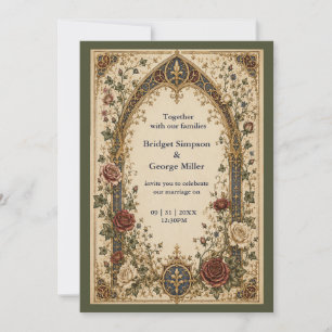 Mediaeval Royal Blue Botanical Floral Wedding Invitation