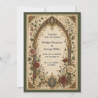 Mediaeval Royal Blue Botanical Floral Wedding Invitation