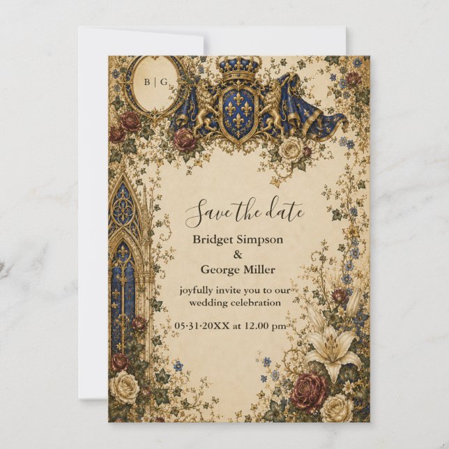 Mediaeval Royal Gothic Celtic Monogram Wedding Invitation (Front)