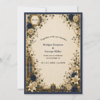 Mediaeval Royal Gothic Monogram Crest Wedding Invitation