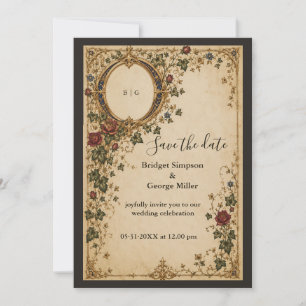 Mediaeval Royal Monogram Botanical Floral Wedding Invitation