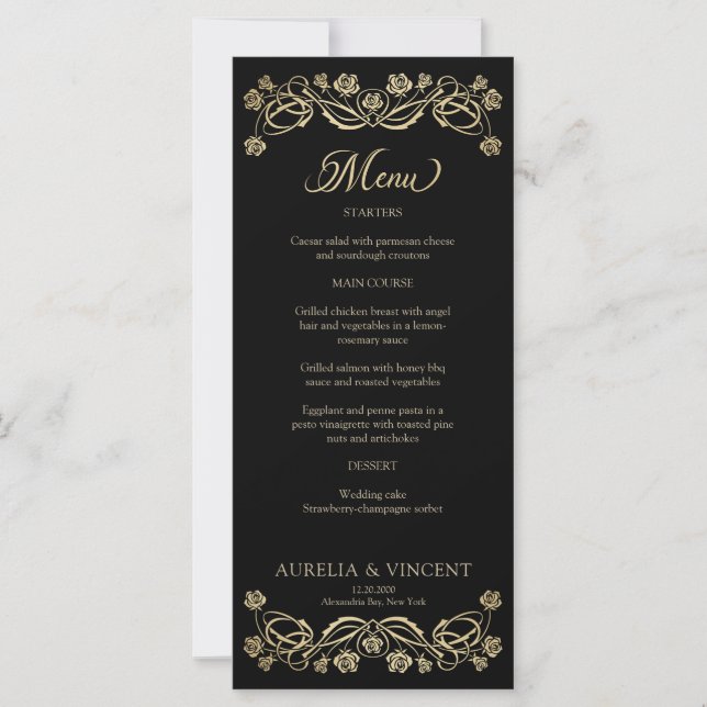 Mediaeval Royal Roses Sword Wedding Menu (Front)