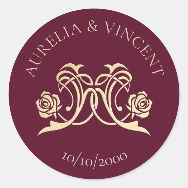 Mediaeval Royal Roses Wedding Classic Round Sticker (Front)
